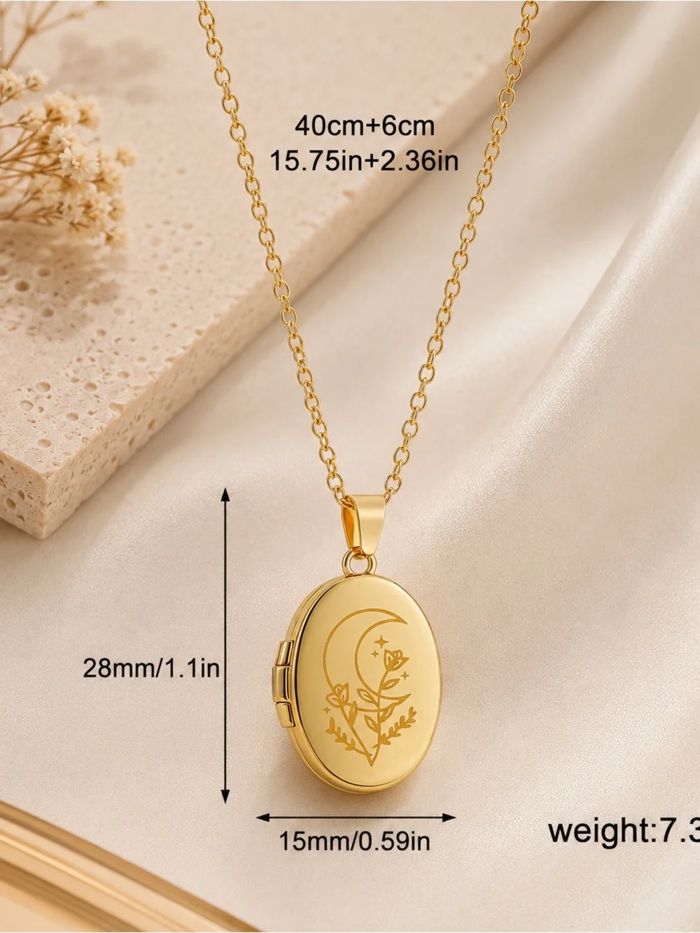 Gold Crescent Moon Photo frame medallion - Women Necklaces